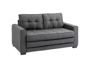 Canapé convertible 2 places avec couchage  - structure en bois massif, polyester effet lin - gris