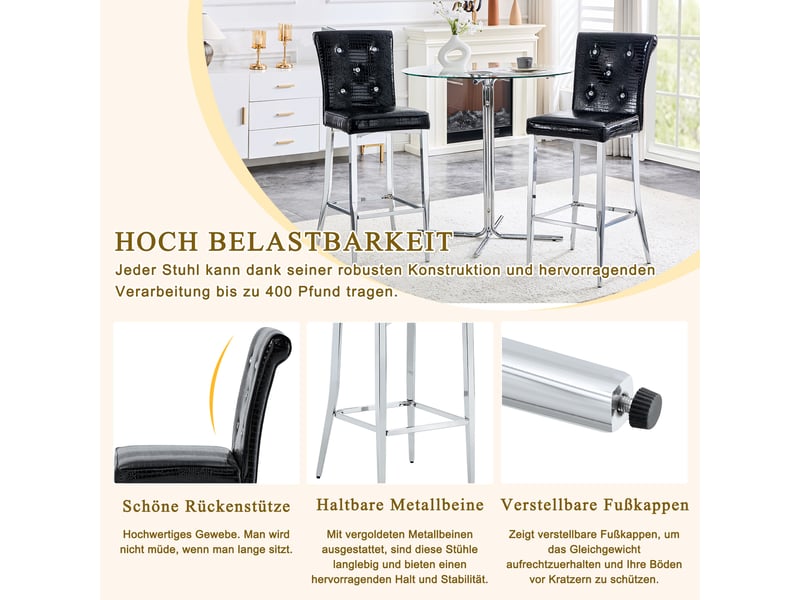 Lot de 2 tabourets de bar,54x43,2x114,3 cm,à dossier haut,similicuir,noir - Conforama E