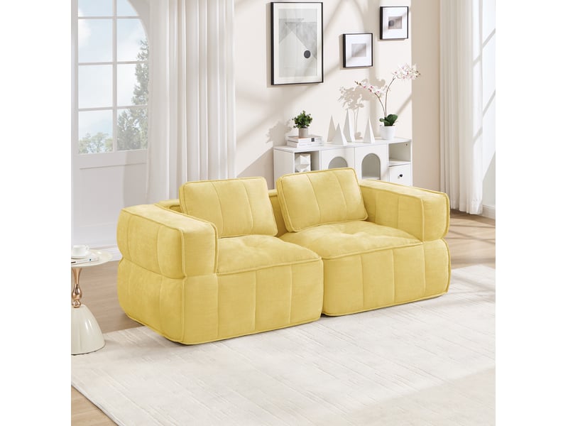  Canapé 2 places 198x93x67cm, sans montage, design contemporain, confort immédiat, assise profonde, modulaire, tissu, jaune  - Conforama B