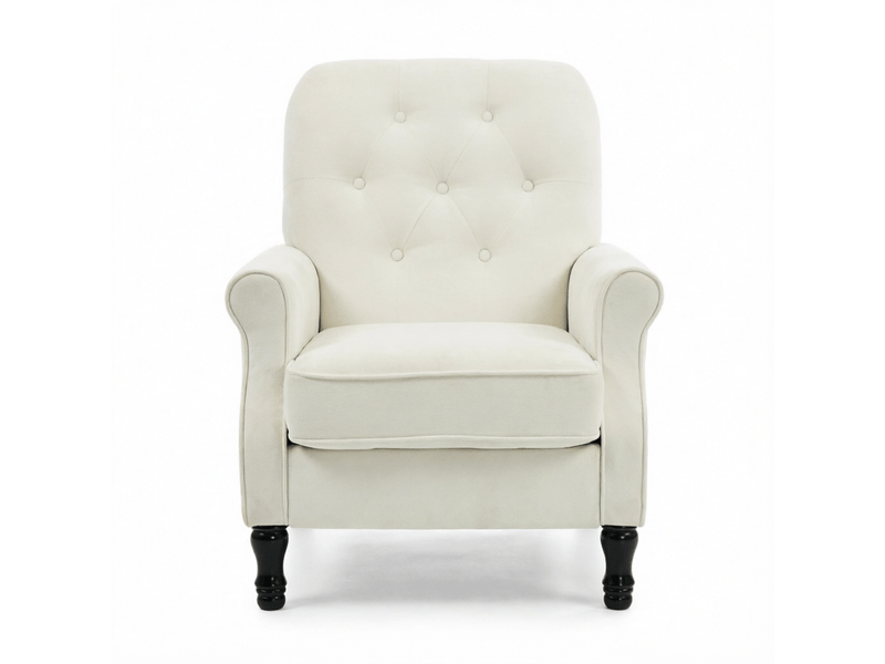  Fauteuil de salon 1 place 69x75x90 cm, dossier capitonné, assise épaisse à ressorts, pieds en bois, tissu lin, crème  - Conforama A