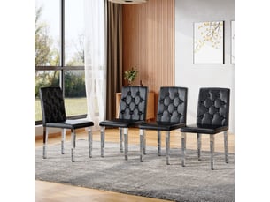 Lot de 4 chaises de salle à manger, chaise cuisine, dossier à motif losange, design contemporain, pu noir, métal argenté