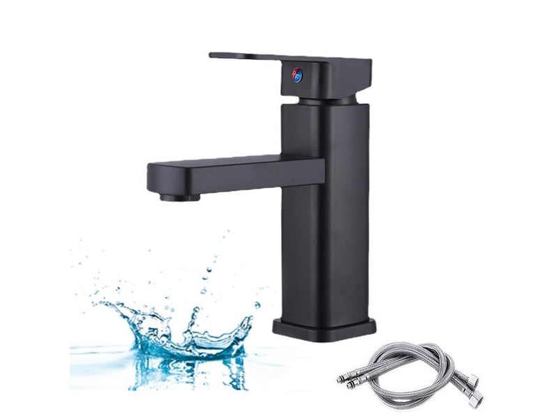  Robinets de lavabo noir, robinet de salle de bain, robinets de lavabo carrés noirs, robinets d'évier avec eau froide et chaude, cartouche céramique XLH-ZLS-014669ZLS - Conforama A