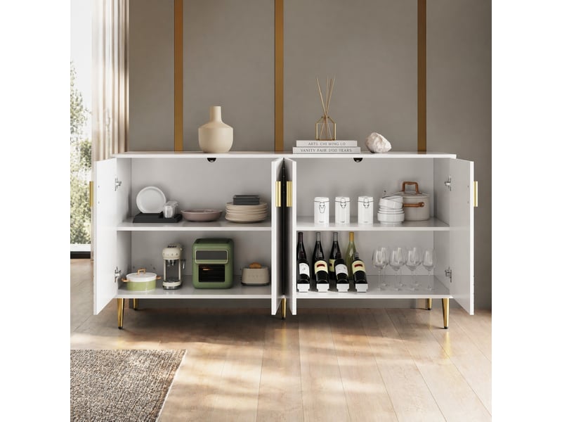 Buffet 2 portes avec 4 compartiments de rangement pour salle à manger en mdf 152×40×75 cm blanc - Conforama D