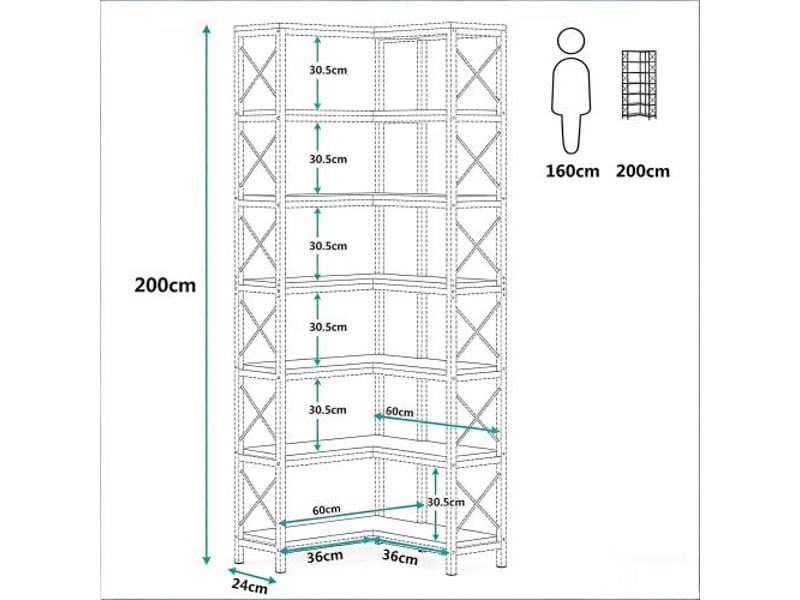  Bibliothèque d'angle 7 niveaux 14 compartiments métal et bois blanc 61x60.5x202 cm T5828P485743 - Conforama C