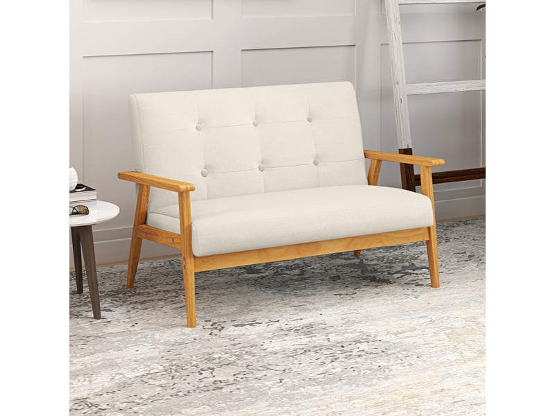Canapé 2 places 115 cm canapé scandinave avec dossier capitonné, beige, assise rembourrée et accoudoirs - Conforama D