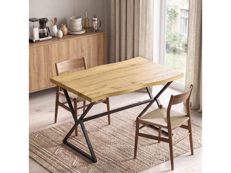  Table à manger pour 2 personnes, table de cuisine, style moderne avec plateau épais, 110 x 67 x 75,5 cm, noir et chêne  - Conforama A