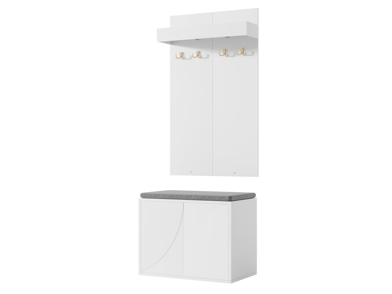  Portemanteau avec banc et rangement 60 cm blanc  - Conforama D
