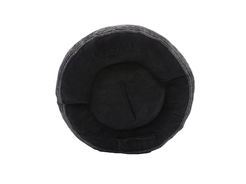  Fauteuil pouf 1 place en velours côtelé gris foncé avec 3 coussins, dossier haut et accoudoirs enveloppants  - Conforama D