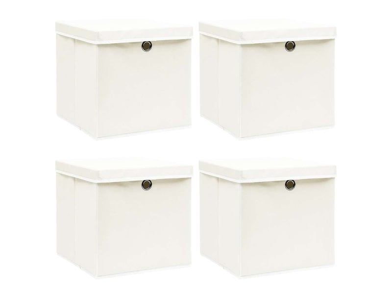 Boîtes de rangement avec couvercles 4pcs blanc 32x32x32cm tissu - Conforama B