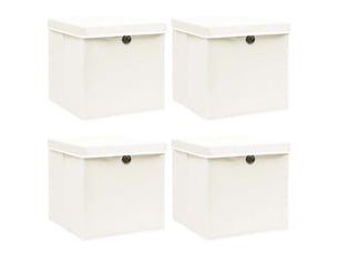 Boîtes de rangement avec couvercles 4pcs blanc 32x32x32cm tissu