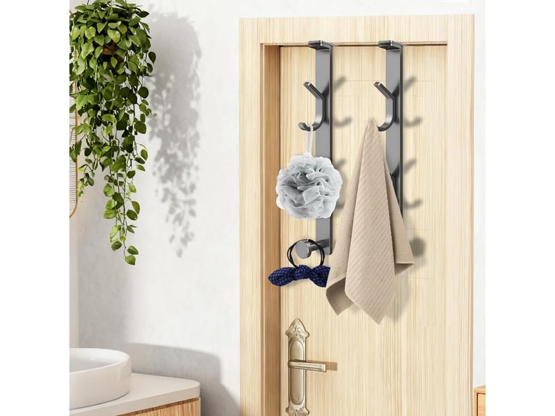 Crochets de porte 2 pièces x3 manteau sans percage, réglable 1.2-6.2 cm patère pour portes et armoire pour suspendre, gris - Conforama E