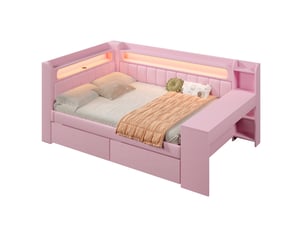 Lit avec rangement 140x200 cm MEUBLIV coloris rose