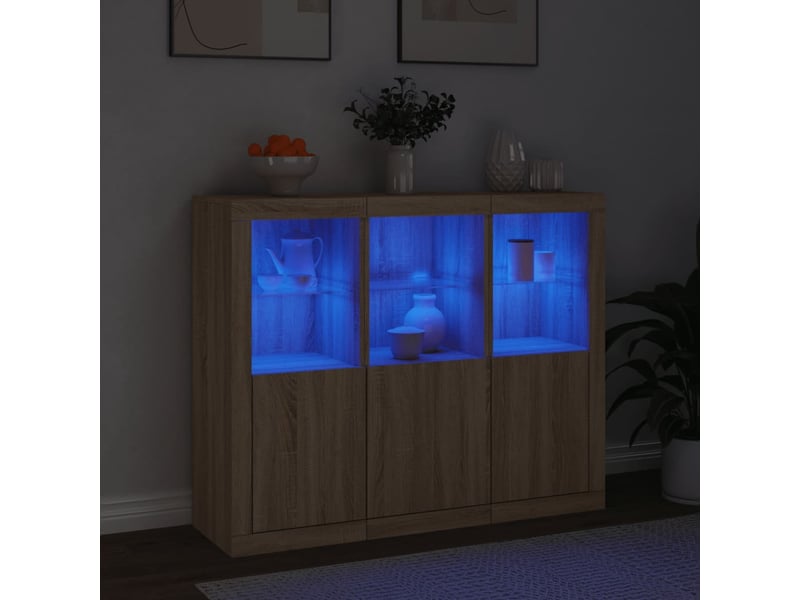  Buffets avec lumières led 3 pcs - bahut - meuble de rangement chêne sonoma bois d'ingénierie  - Conforama C