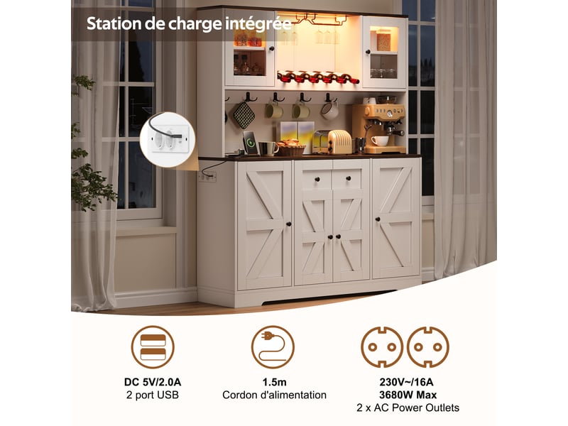  Meuble de cuisine muvano blanc, meuble buffet avec portes en acrylique, led rgb, 140 × 40 × 173 cm  - Conforama E