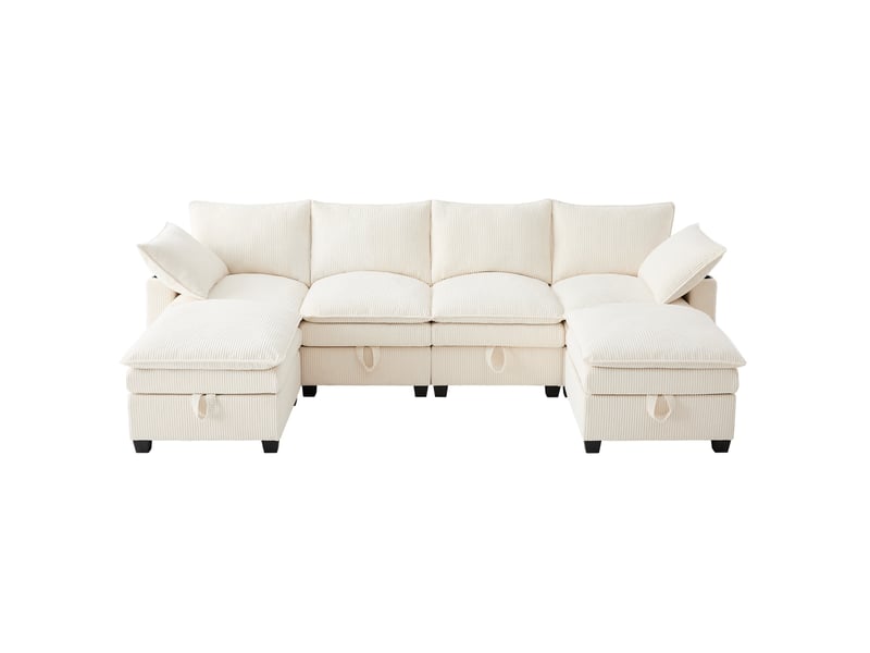 Canapé modulaire 6 places 280x152 cm – beige – rangement, usb, porte-gobelets et poufs amovibles - Conforama D