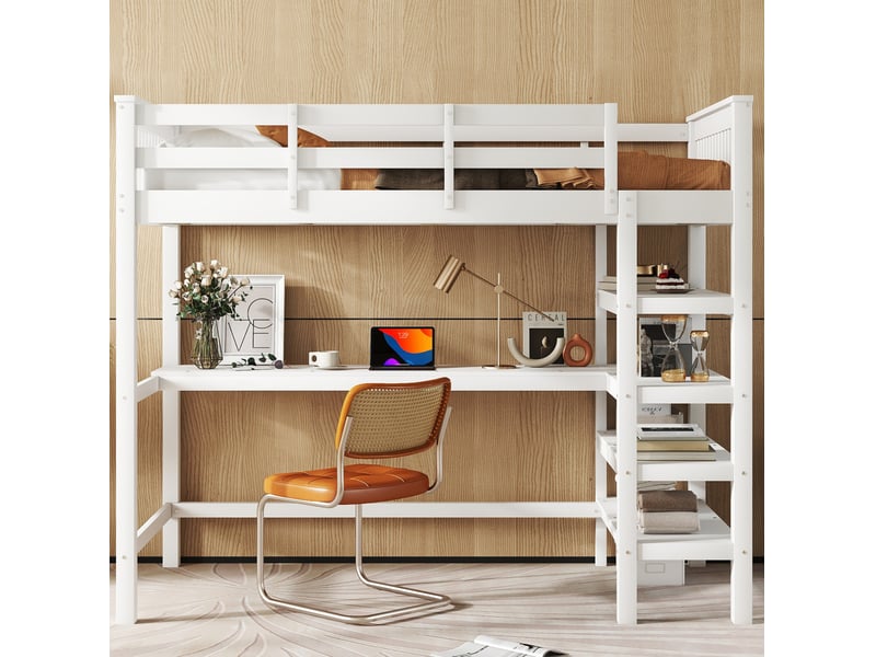  Lit mezzanine enfant tcqpz 90 x 200 cm avec bureau et étagères blanc  - Conforama D