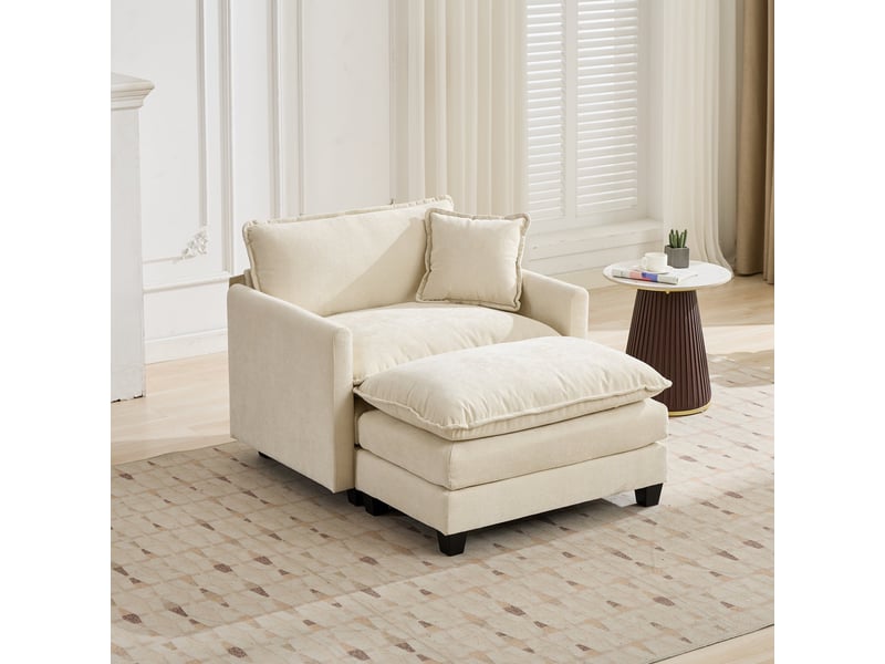Pouf cloud modulable beige en chenille, coussin double couche, accessoire canapé moderne - Conforama B