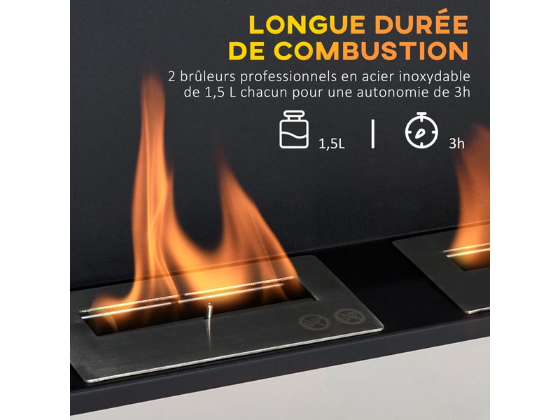  Cheminée bioéthanol murale encastrable en acier inoxydable, 2 brûleurs, 110 cm  - Conforama W