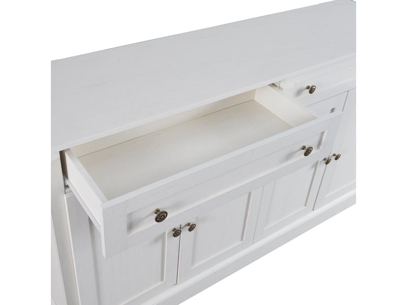  Grand buffet 4 portes et 2 tiroirs 150 x 40 x 86 cm, étagères réglables, blanc antique Jamama eleni - Conforama W
