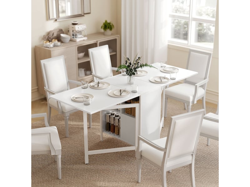  Table de salle à manger pliante à abattants, 4 compartiments, 3 configurations pour cuisine et salon, 169 x 60 x 75 cm, blanche  - Conforama C