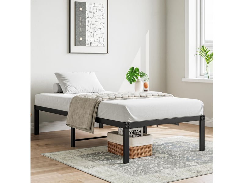  Lit simple 90 × 200 cm en métal avec rangement sous le lit, structure silencieuse pour chambre  - Conforama B