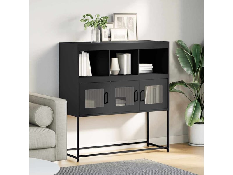  Buffet - bahut - meuble de rangement noir 100,5x39x107 cm acier laminé à froid  - Conforama C