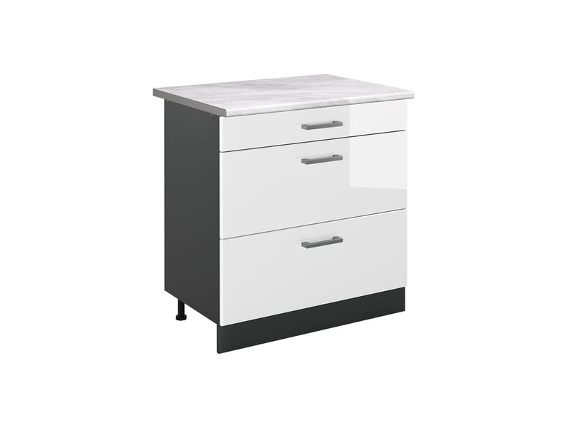  Vicco meuble cuisine, blanc haute brillanceanthracite, 80cm avec 3 tiroirs plan de travail marbre  - Conforama A