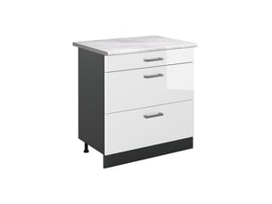 Vicco meuble cuisine, blanc haute brillanceanthracite, 80cm avec 3 tiroirs plan de travail marbre