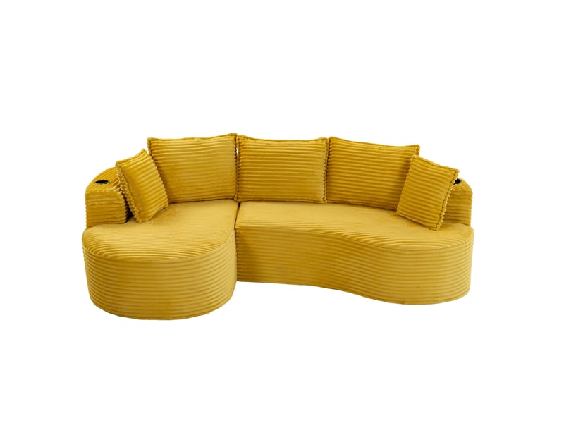 Canapé incurvé moderne avec porte-gobelets intégrés 250 x 152 x 82 cm rangement latéral - Conforama E