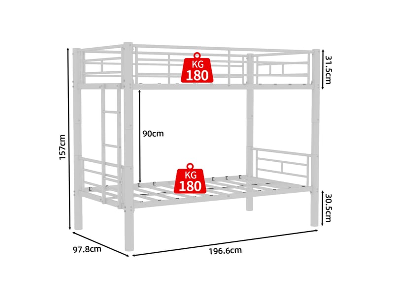  Lit superposé en métal blanc avec échelle, transformable en 2 lits simples  - Conforama C