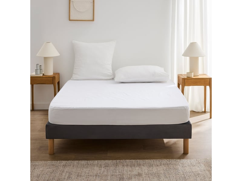  Pack literie protège matelas 140x190 imperméable + drap housse + 2 taies anthracite  - Conforama E