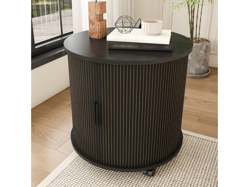  Table de chevet avec porte coulissante, prise et 2 ports usb, roulettes pour chambre, mdf noir, 60 × 60 × 60 cm  - Conforama D