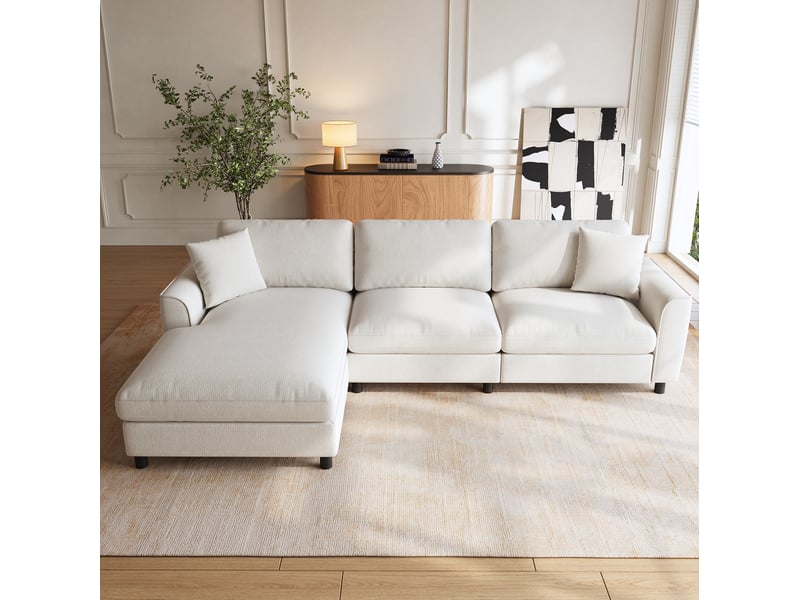  Canapé d'angle 3 places 256x137x79 cm réversible chenille beige  - Conforama E