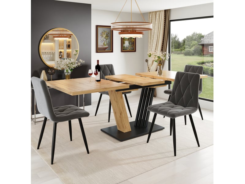 Table extensible avec plateau coulissant et pieds réglables finition bois pour cuisine et salle à manger en mdf - Conforama B