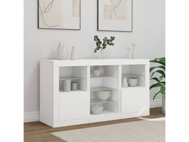  Buffet - bahut - meuble de rangement avec lumières led blanc 123x37x67 cm  - Conforama C