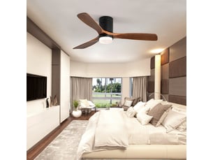 Ventilateur de plafond led 132 cm avec télécommande, moteur dc silencieux réversible, 6 vitesses, 3 pales bois finition noyer, silencieux