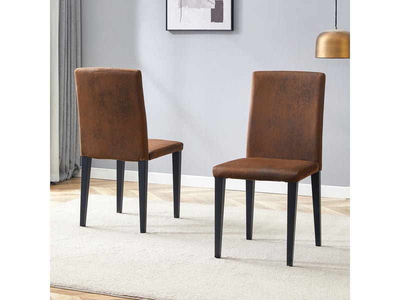  Chaises de salle à manger lot de 2 à dossier ergonomique  - tissu effet daim et métal marron noir  - Conforama C