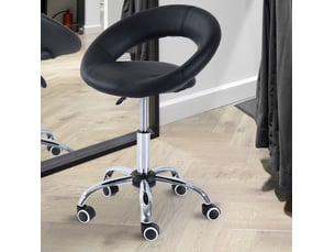 Tabouret de bureau à roulettes noir en cuir régénéré et métal, réglable 45–57 cm, pivotant à 360°, confortable