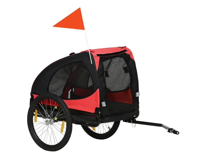 Remorque vélo enfant 140 x 71 x 83 cm – rouge – pliable, fenêtres filetées, roues à démontage rapide - Conforama A