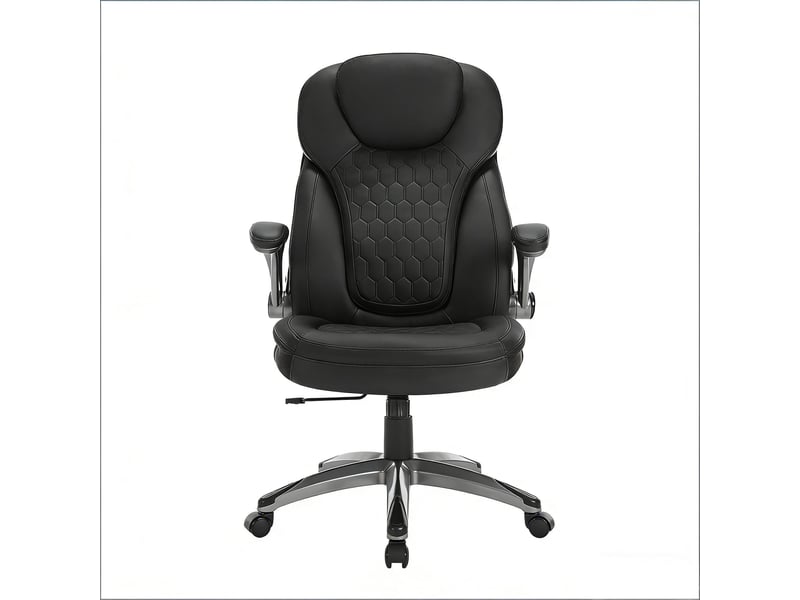  Chaise de bureau ergonomique avec dossier haut, accoudoirs pliables et fonction bascule, revêtement pu et maille, noir, supporte jusqu'à 150 kg  - Conforama A