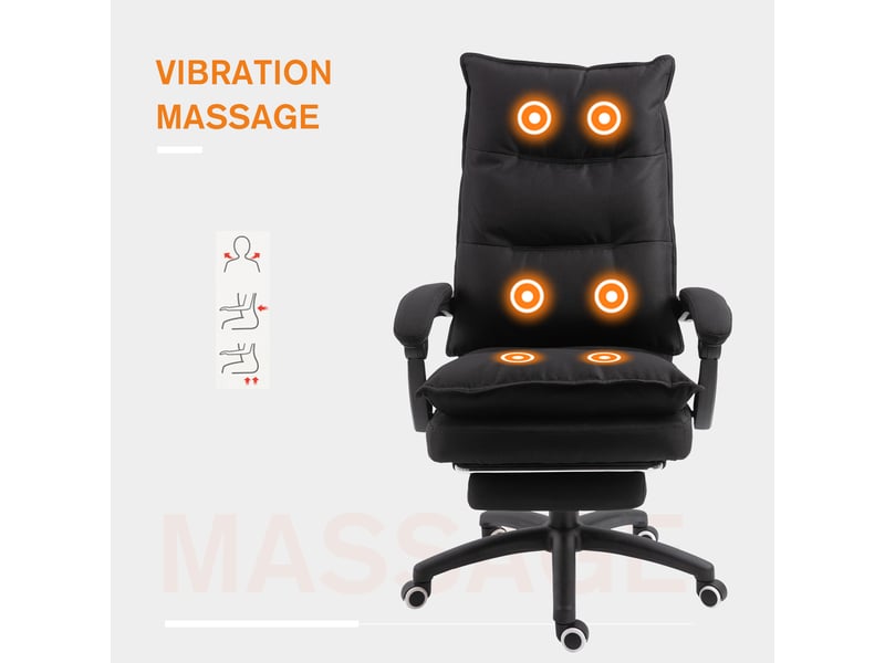  Chaise de bureau massante noire réglable en hauteur, 6 vibrations, dossier inclinable 135°  - Conforama W
