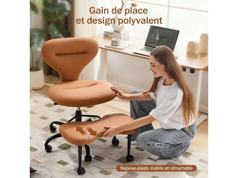  Chaise de bureau jambes croisées et chaise de méditation en cuir pu orange, 67x80x84 cm  - Conforama E