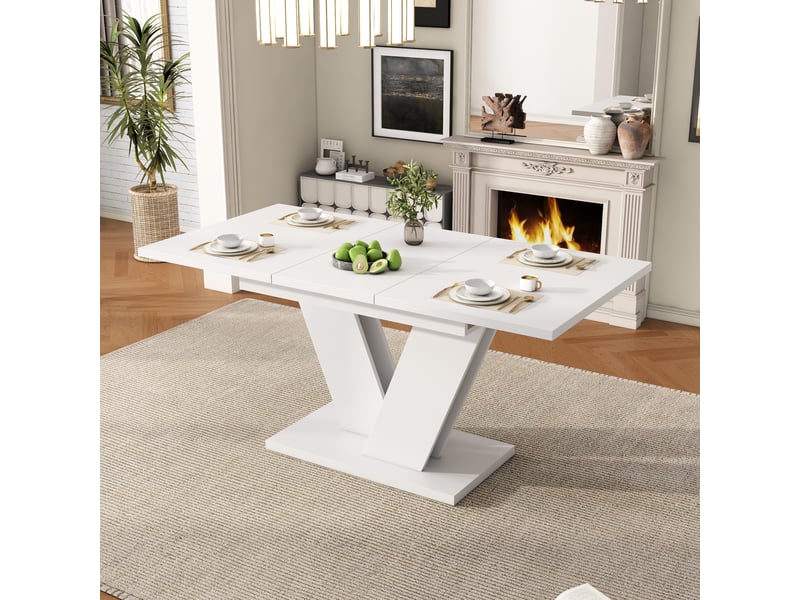 Table extensible blanche avec pied en v 120-160 x 80 cm Fay Lum - Conforama B