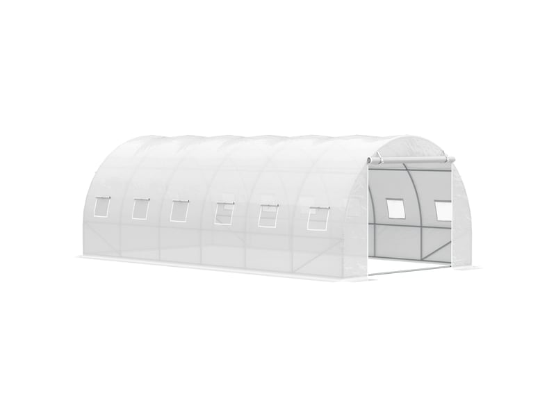  Serre tunnel jardin 6x3x2 m, porte enroulable, 12 fenêtres, pe 140 gm², métal galvanisé, blanche, planteslégumes.  - Conforama A