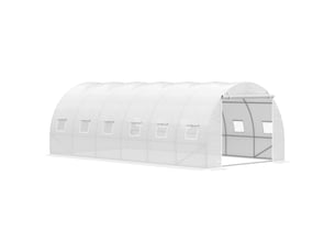 Serre tunnel jardin 6x3x2 m, porte enroulable, 12 fenêtres, pe 140 gm², métal galvanisé, blanche, planteslégumes.