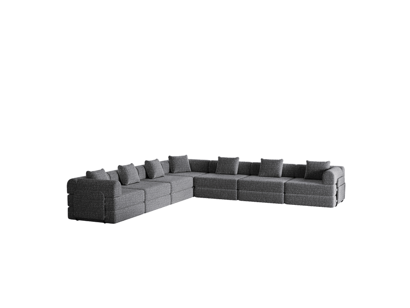  Canapé modulable convertible 6 places en tissu gris avec rangement d'accoudoir et structure acier – 2-en-1  - Conforama D