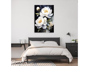 Tableau moderne, pivoines blanches fleurs plantes nature 20x30