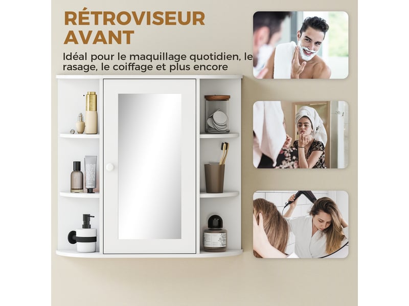 Armoire murale avec miroir salle de bain meuble miroir avec rangement toilettes 1 porte + étagères latérales - Conforama E