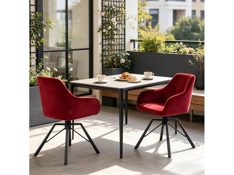  Lot de 2 chaises de salle à manger pivotantes 360° en velours rouge lie-de-vin  - Conforama B