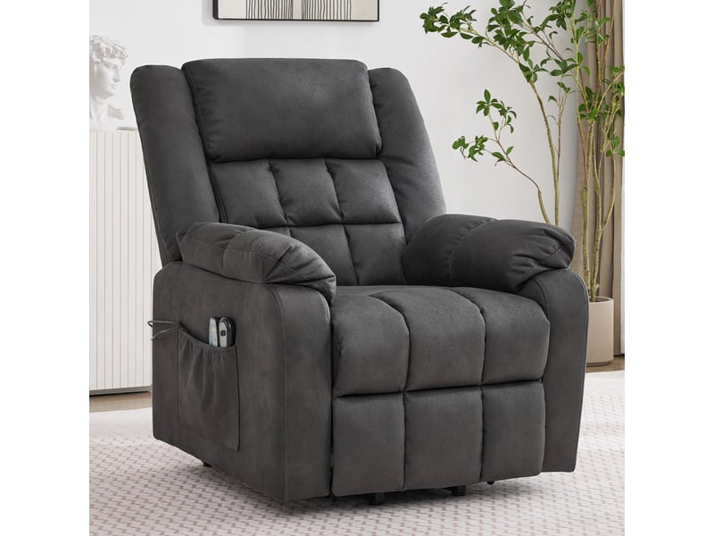 Fauteuil releveur 87x96x103 cm – fauteuil 1 place avec massage chauffage repose-pieds porte-gobelet usb – tissu – gris foncé - Conforama B